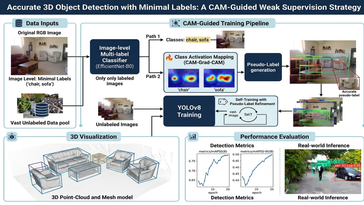 Accurate 3D Object Detection with Minimal Labels: A CAM-Guided Weak Supervision Strategy